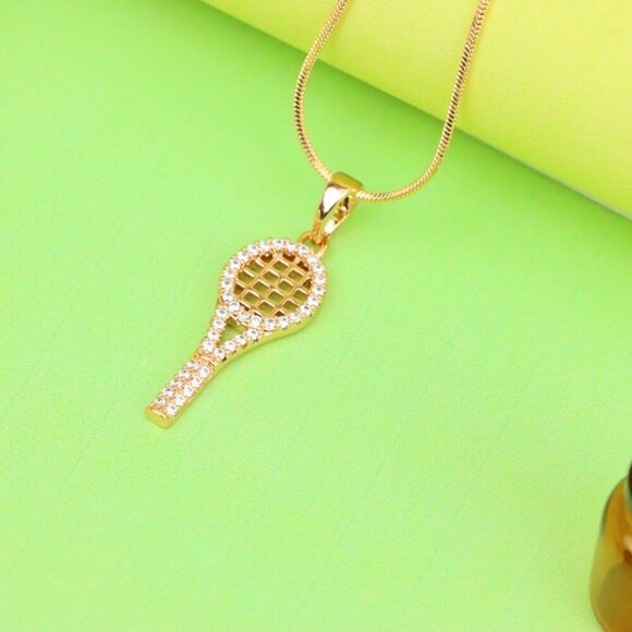 "Sparkling Rose Gold Tennis Racket Pendant, XPPT1313 - Picture 11 of 12